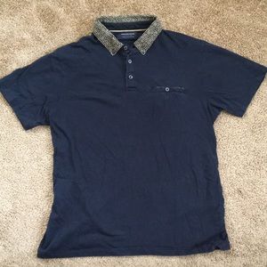 Navy polo shirt with floral collar mens medium